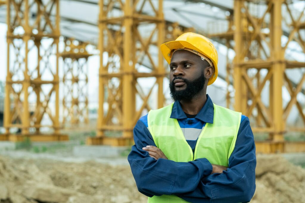 Construction worker standing on the site